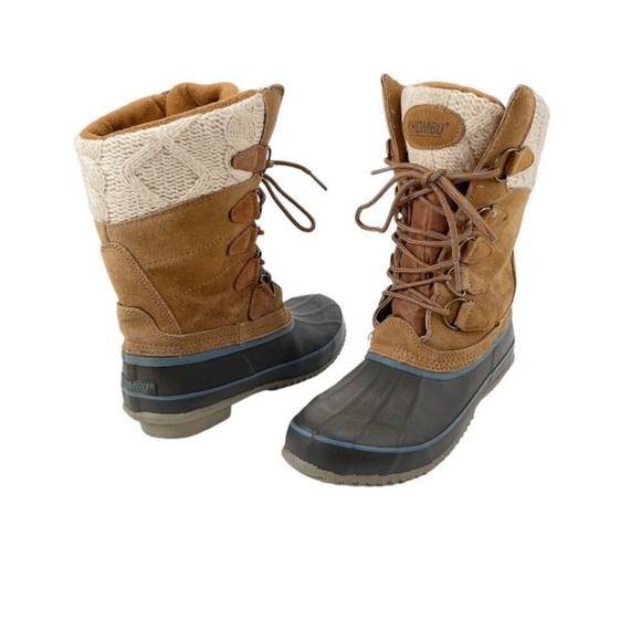Khombu Cindy Duck Winter Outdoor Knit Lace Up Leather Boots Womens 8 Steel Shank - Picture 1 of 6